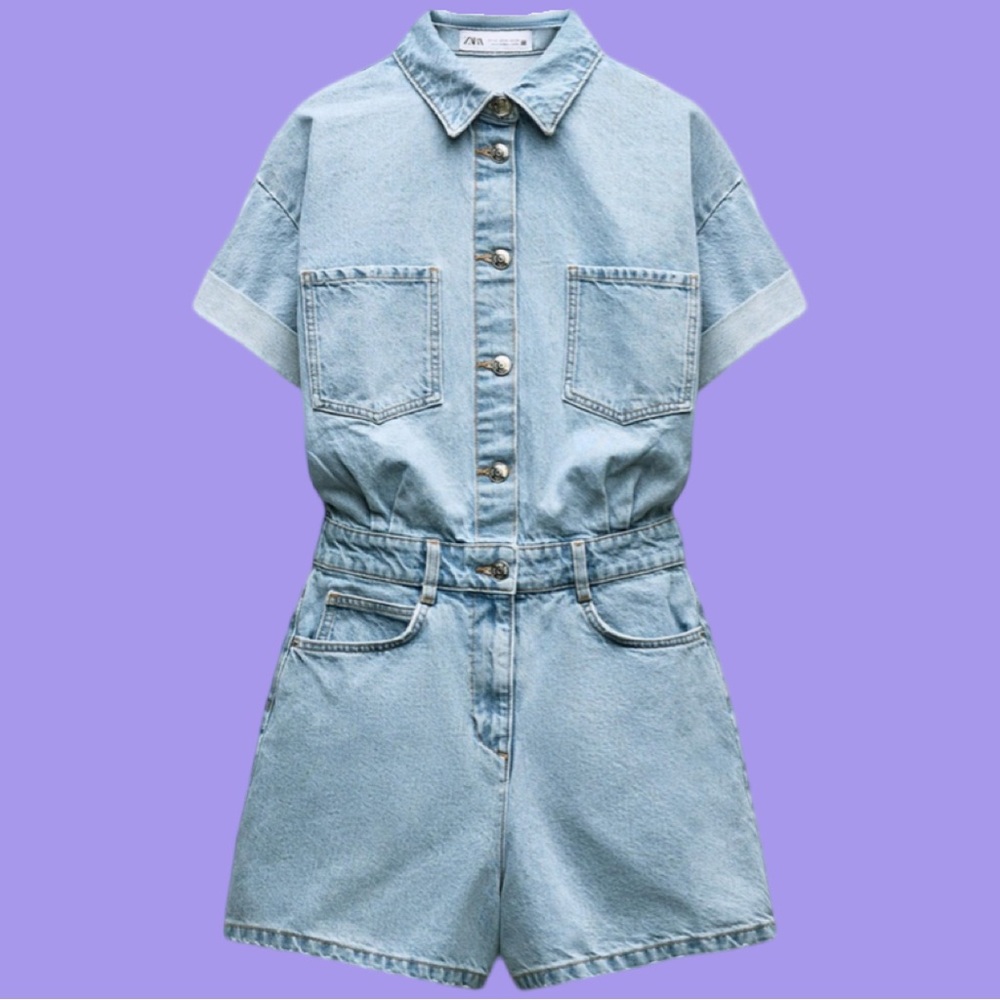Zara Light Blue Denim Romper